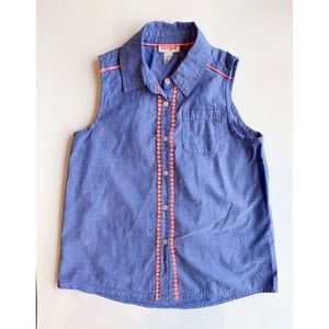 Blue Sleeveless Button Down Top